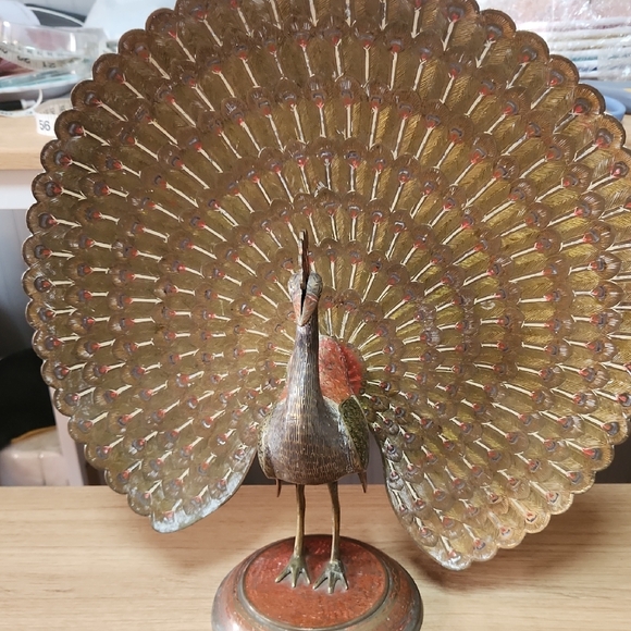 VIntage Southeast INDIA Decorative Brass Statue Peacock Figurine